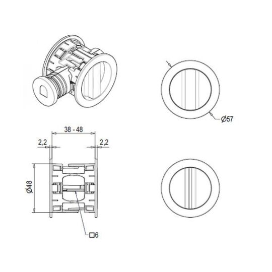 Schuifdeurslot rond Ø 57 Mat zwart