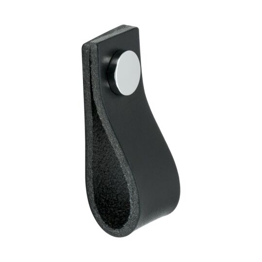 Leren lusgreep zwart glimmend chroom