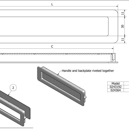 Low infreesgreep 52x192x206mm rvs look