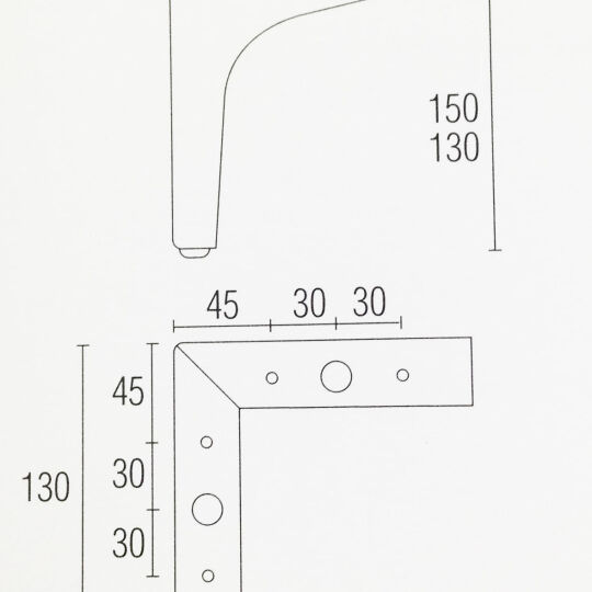 Meubelpoot 130 of 150mm hoogte gepolijst plaat
